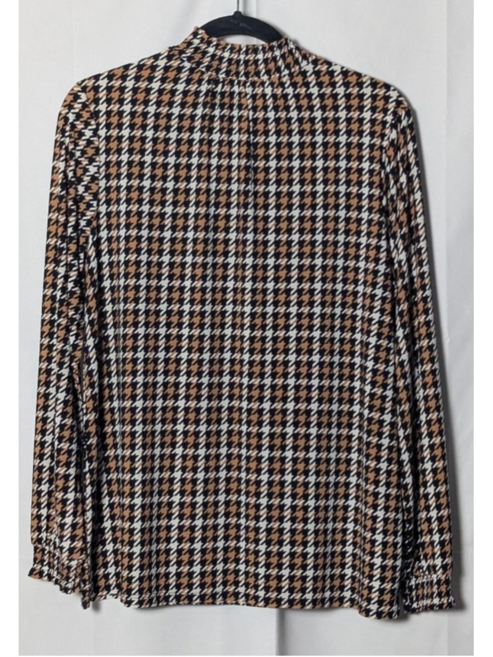 Anne Klein Houndstooth Smocked Neck Blouse Large - Picture 2 of 5